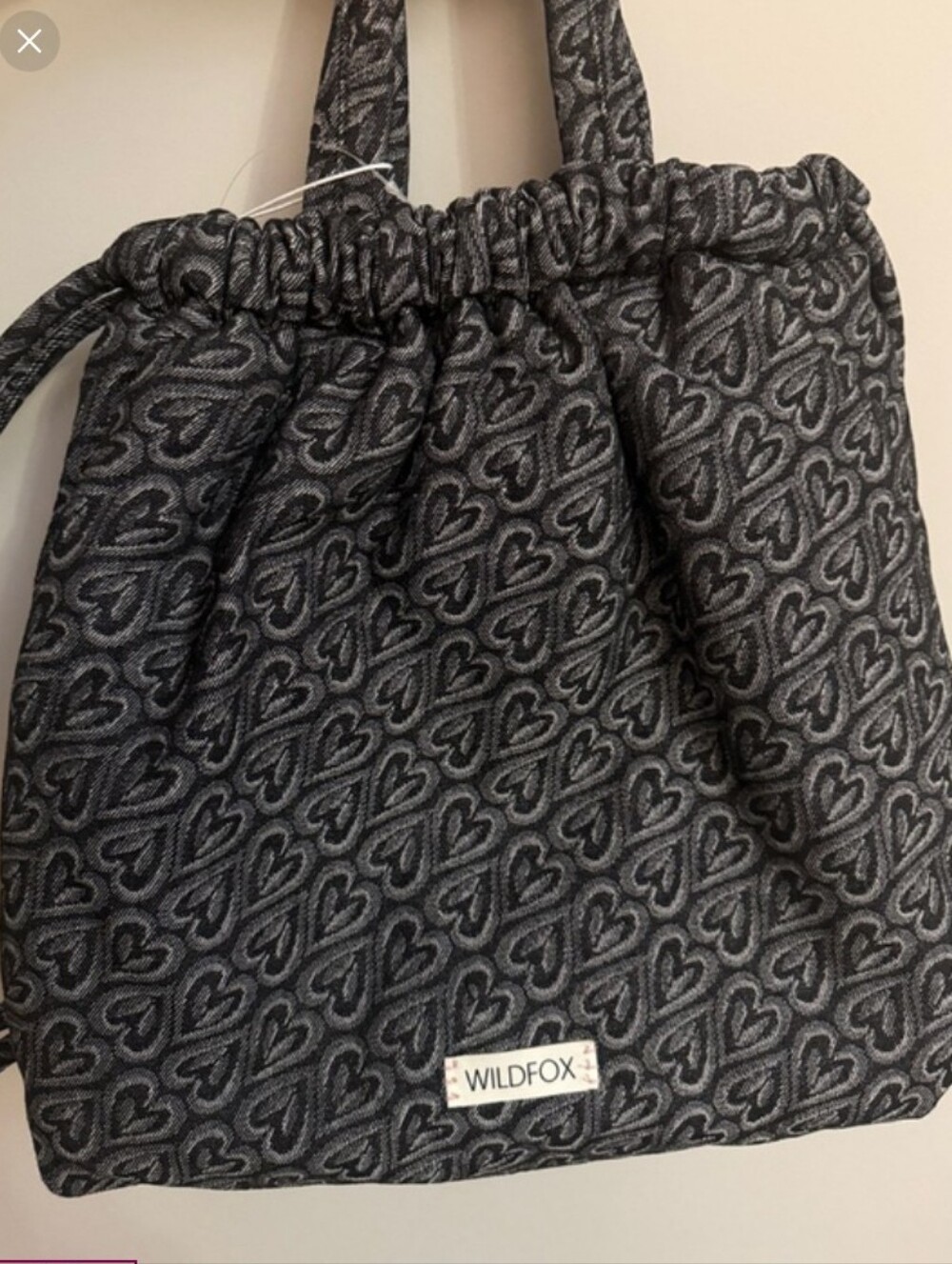 Wildfox💋Denim Heart Drawstring Bag (Black/Gray 🩶🖤)
